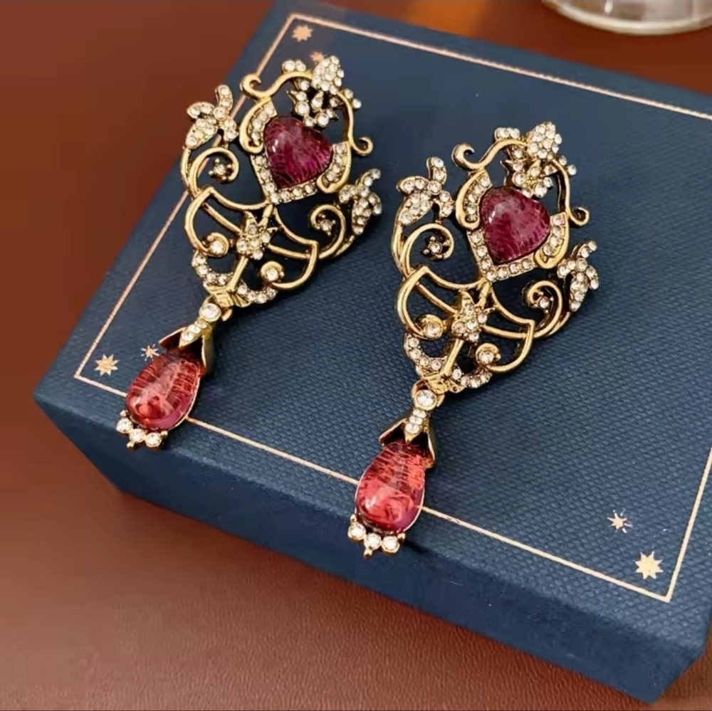 Gold and Purple Ornate Earrings